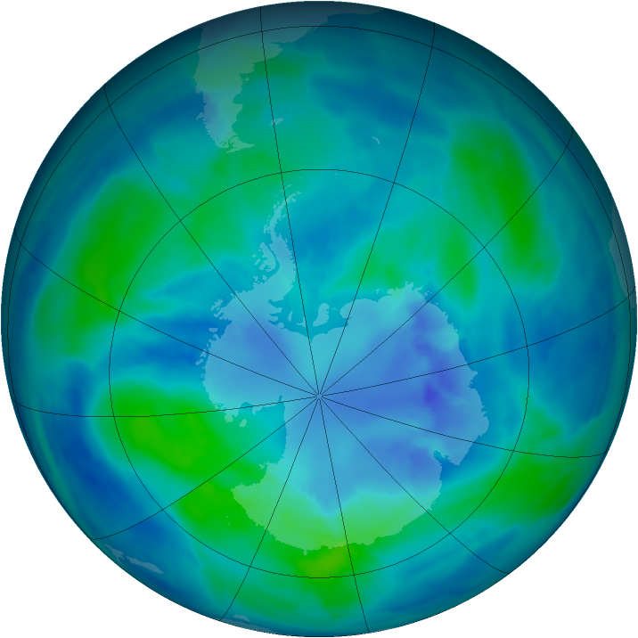 Antarctic ozone map for 04 April 2009